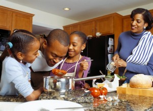 Family cooking dinner