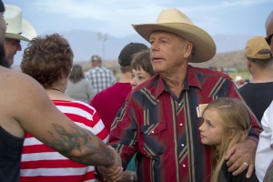 Rancher Cliven Bundy greets supporters during a Bundy family "Patriot Party" near Bunkerville, Nevada