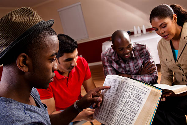 Men At Church - Reading The Bible.